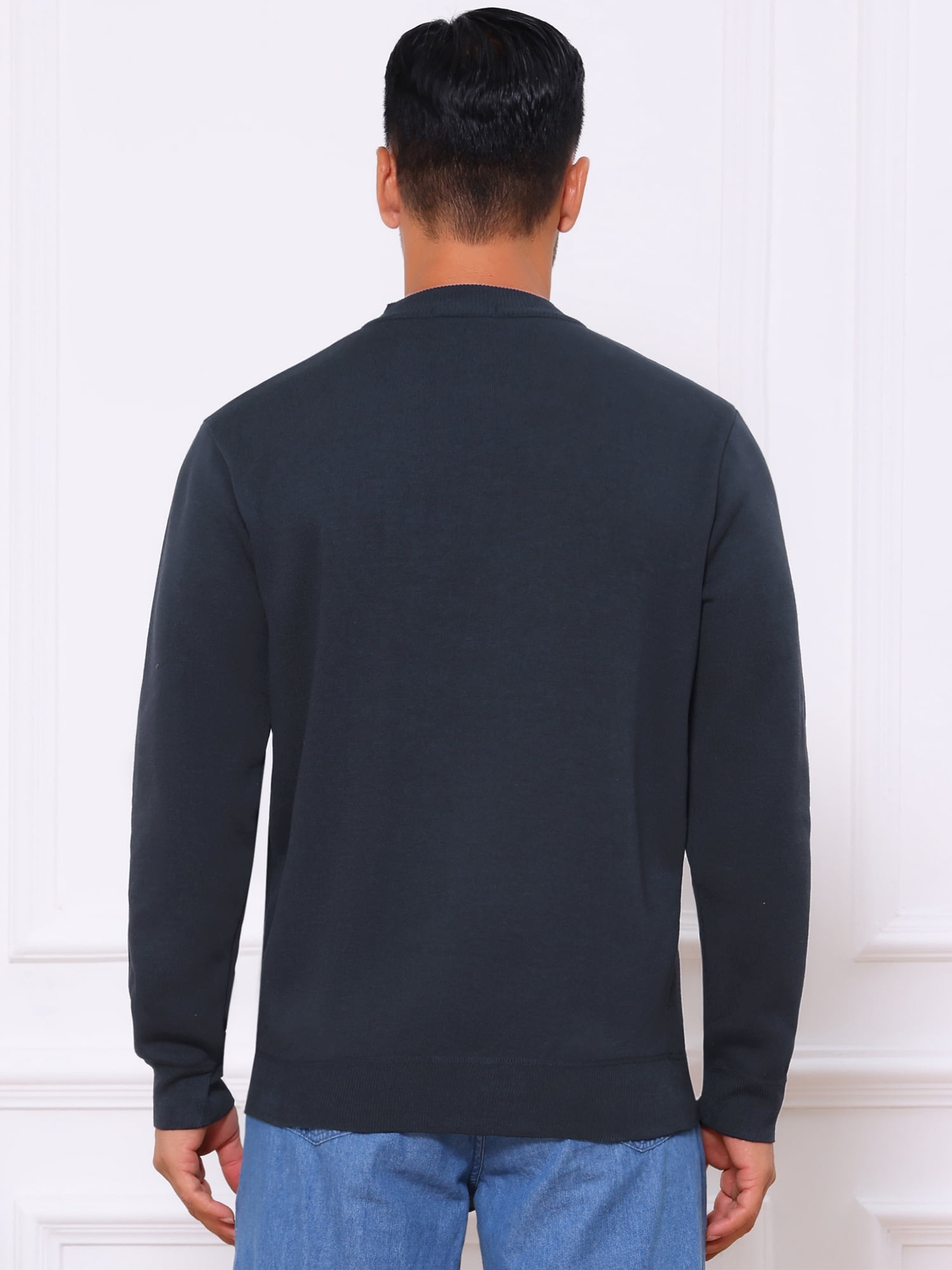 DARING DIVA Men's Mock Neck Pullover Quarter Zip Knitted Polo Sweater S Dark Blue