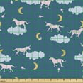 thumbnail image 2 of Ambesonne Cartoon Fabric by the Yard Upholstery, Unicorn Clouds Stars Moon, 1 Yard, Petrol Blue and Mustard, 2 of 5