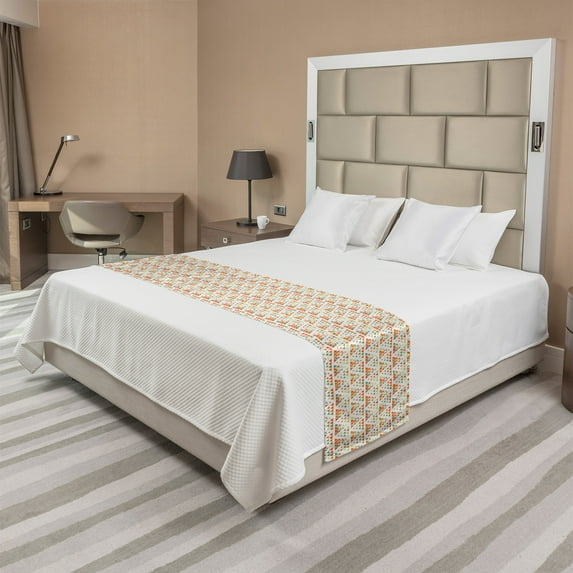 Abstract Bed Runner, Geometric Shapes Pattern Triangular Formations Modern Retro Design Earth Tones, Decorative Accent Bedding Scarf for Hotels Homes and Guestrooms, Queen, Multicolor, by Ambesonne