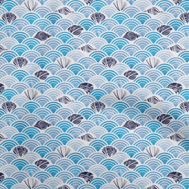 oneOone Rayon Medium Blue Fabric Sea Shells Ocean Fabric For Sewing Printed Craft Fabric By The Yard 56 Inch Wide