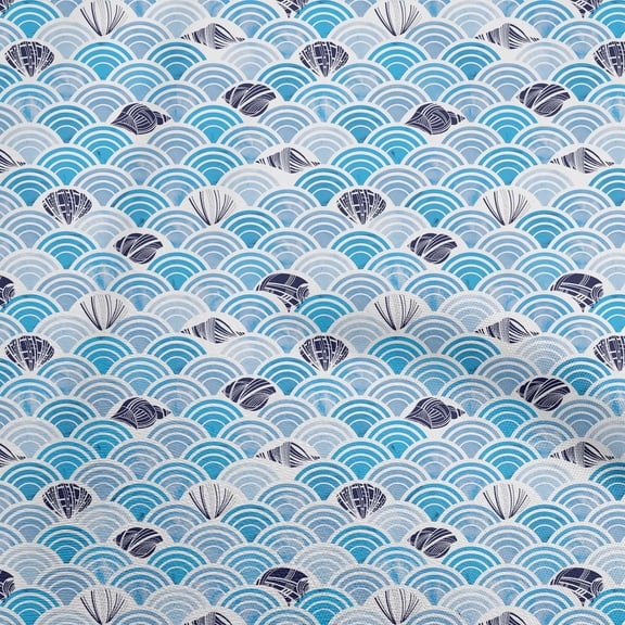 oneOone Cotton Jersey Medium Blue Fabric Sea Shells Ocean Dress Material Fabric Print Fabric By The Yard 58 Inch Wide
