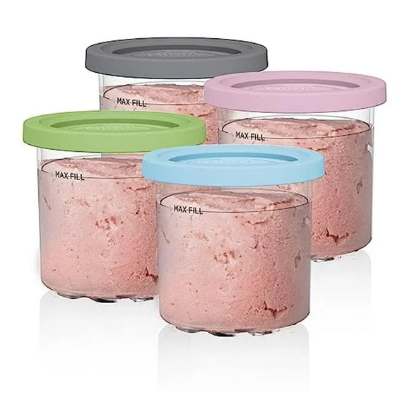 4 Pack, Compatible With Nc299Amz &Amp; Nc300S Series Creami Ice Cream Makers, Bpa-Free &Amp; Dishwasher Safe, Color Lids
