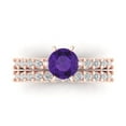thumbnail image 2 of Clara Pucci 18K Rose Gold Round Cut 1Ct Natural Amethyst Engagement Ring + Matching Band - Luxury Box Included, 2 of 7