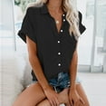 thumbnail image 2 of VERUGU Shirts for Women Fashion Causal Button Solid Blouse Short Sleeve T-Shirt Summer Tops Black L, 2 of 6