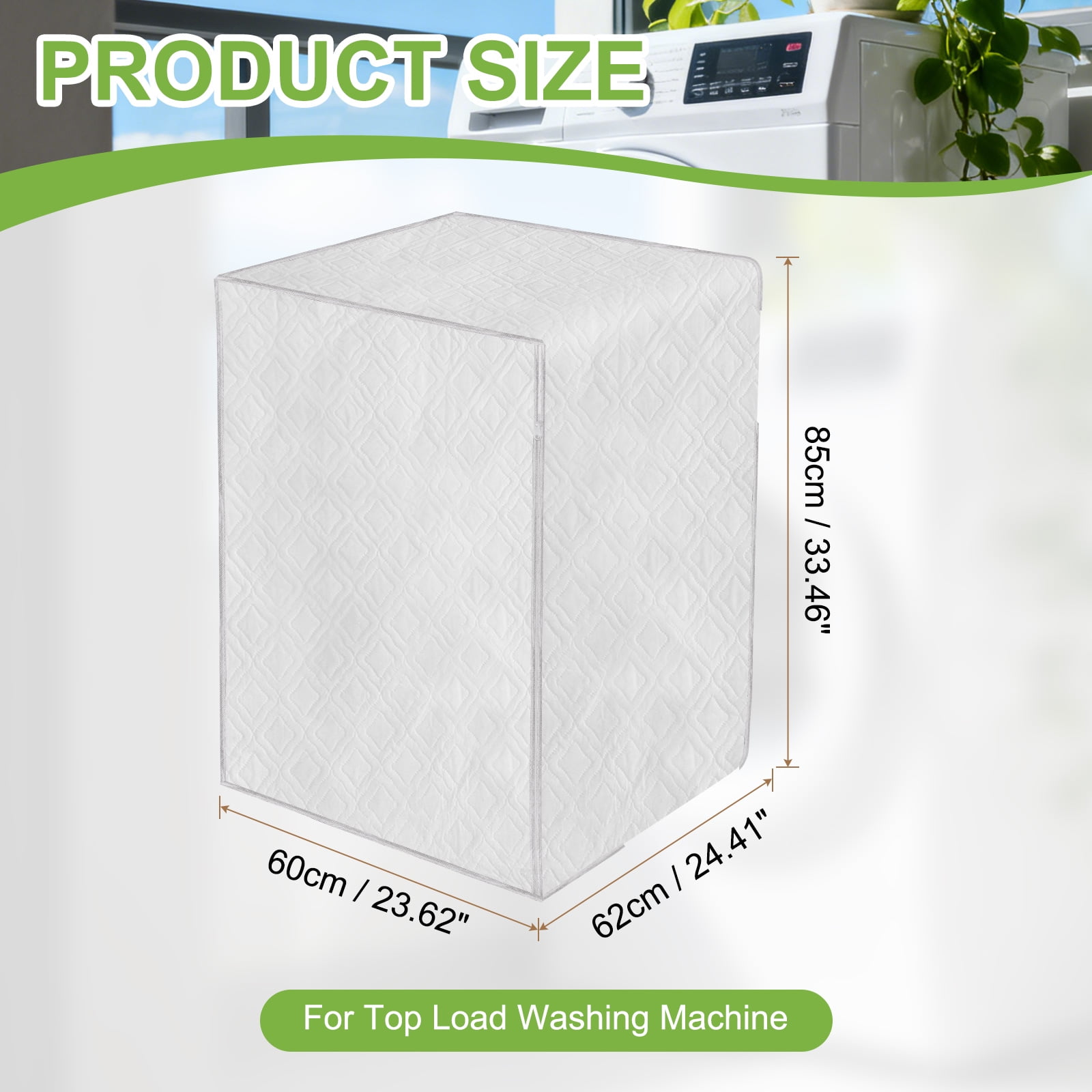 Washer and Dryer Covers 24"x24"x33"- Waterproof, Dustproof PEVA Front Load Washing Machine Cover with Zipper for Laundry Room Balcony, White