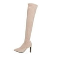 thumbnail image 2 of Bnwani Women Boots Pointed High-Heel High Knee-High Comfortable Casual Solid Boot Beige Size 7, 2 of 9