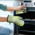 thumbnail image 2 of Green Floral and Petal Pattern Kitchen Oven Mitt and Pot Holder Sets 2 Pcs for Baking, Cooking and Grilling, Heat Resistant Up To 392 °F, 2 of 7
