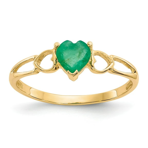 14K Yellow Gold Ring Band with Stones (05) May Emerald Heart Green