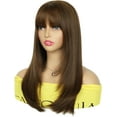 thumbnail image 4 of QUEENTAS 20 Inch with Bangs Long Brown Wigs for Women Straight Long Bob Wig Synthetic Brown Hair Wigs Sandy Brown Glueless Wig Cap, 4 of 12