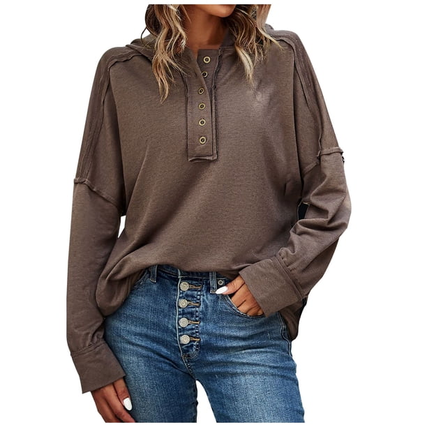 Sudadera Para Mujer Moda Sudaderas Con Capucha Sudadera Casual Invierno Sólido Manga Larga Botón Bolsillo Odeerbi ODB173181