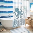 thumbnail image 5 of No Hook Shower Curtain, Blue Octopus Coastal Shower Curtains for Bathroom with See Through Top Window, Summer Beach Nautical Coral Waterproof & Washable Bath Curtain Stand Up Stall 36"x72", 5 of 9