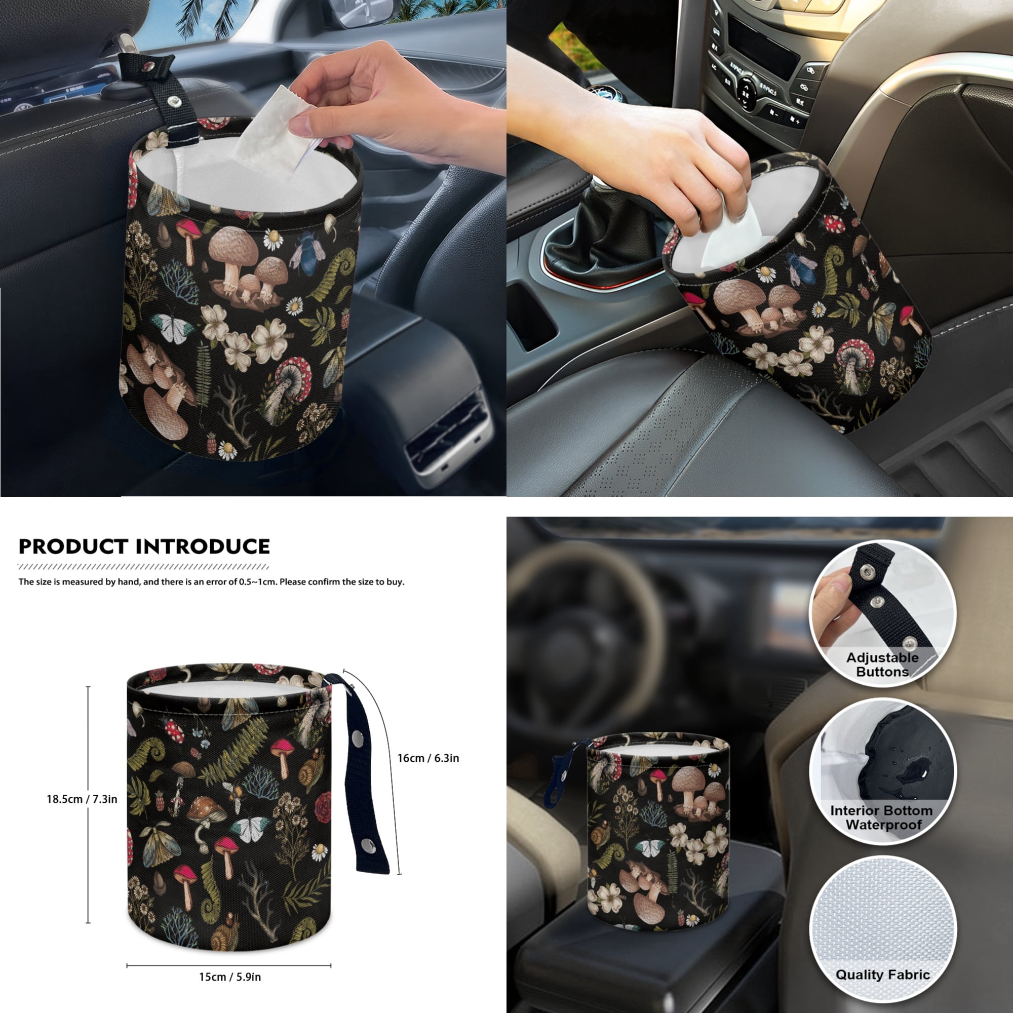 Jeiento Aesthetic Mushroom Car Seat Covers Full Sets of 14, Steering Wheel Cover Seat Belt Pad Car Garbage Can Coaster Car Armrest Cover Gear Shift Cover Rearview Mirror Cover Auto Accessory