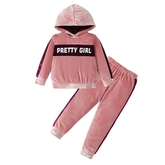 3T Baby Girls Clothes 4T Girls 2PCS Fall Winter Outfits Set Letter Print Solid Color Toddler Girls Long Sleeve Hoodie Top Pants Set Pink
