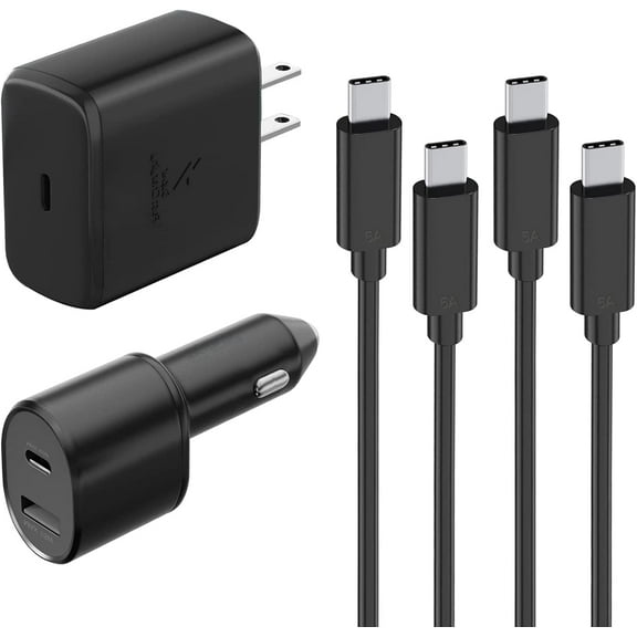 Super Fast Charger 2.0 Kit,45W PD USB C Wall/Car Charger for Nokia C2 Tava with 2X USB C-to-C Cable(5A)
