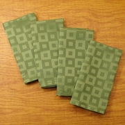Blocks Design Woven Easy Care Microfiber Fabric Dinner Napkin, Set of 4 (Moss)