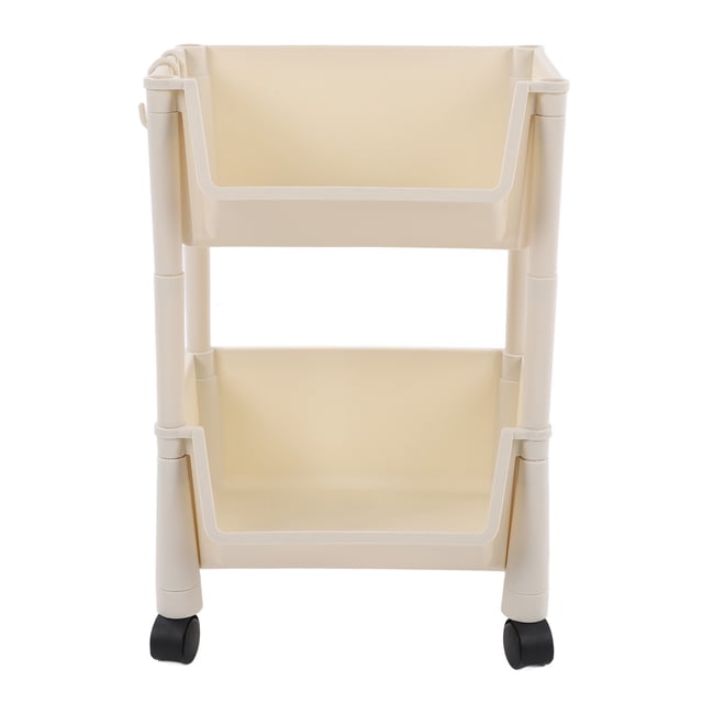 Compact Rolling Storage Organizer Large Capacity Mobile Utility Cart Movable Storage Book Shelves with Lockable Wheels 2 Tier Without Cover