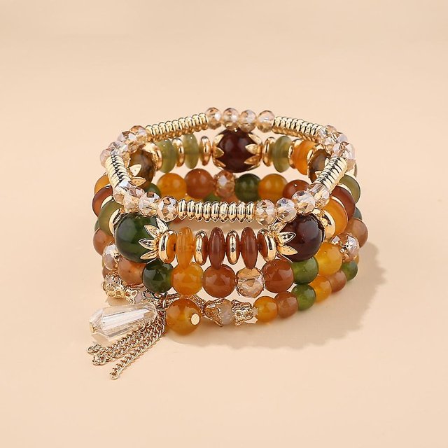 Uds. Pulseras de cuentas apilables bohemias, pulsera de borlas elásticas multicapa, pulseras colgantes de joyería Multicolor para mujeres y niñas Feliz Sencillez
