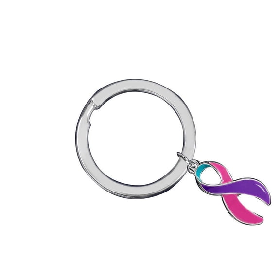 Pink, Purple & Teal Ribbon Charms Split Style Keychains