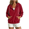 thumbnail image 2 of Gamivast Women's Pullover Hoodie Henley Button Neck Hooded Sweatshirt Waffle Knit Long Sleeve Tops with Kangaroo Pocket Casual Lounge Fall Clothing Daily Wear Wine S, 2 of 6
