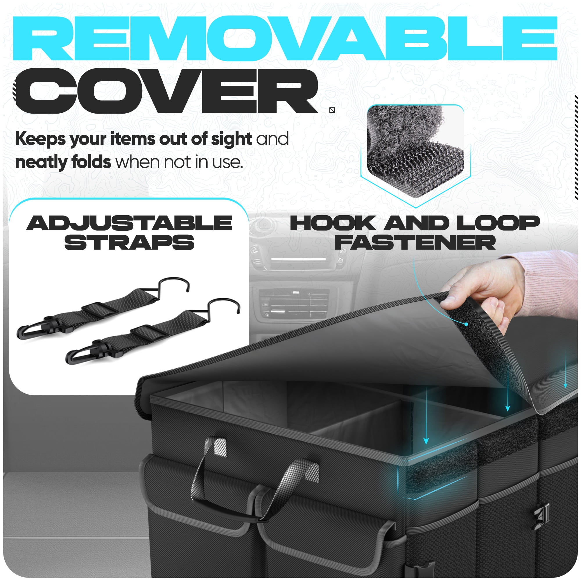 FORTEM Car Trunk Organizer, Collapsible Multi Compartment SUV Organizer, Foldable Storage for Car Accessories for Women Men, 600D Oxford, Non Slip Bottom, Securing Straps, Soft Cover (85L)