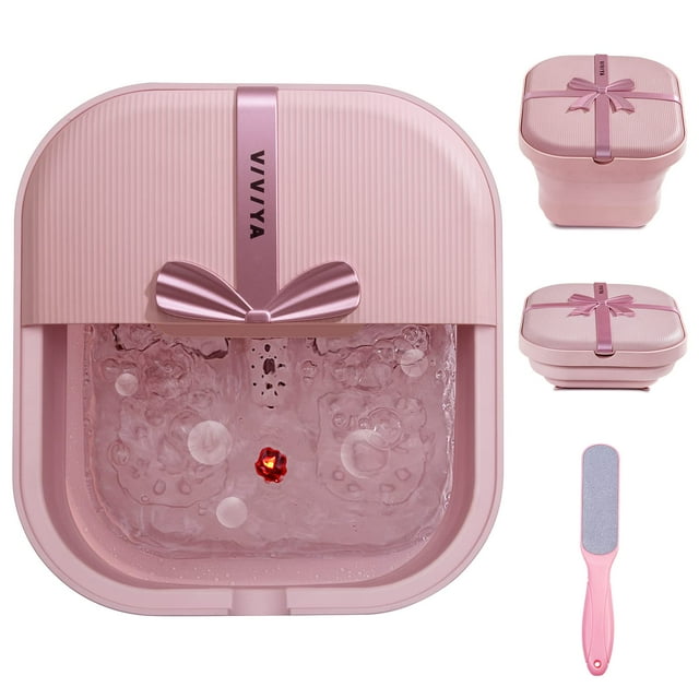 VIVIYA Spa plegable para baño de pies con rodillos de calor y masaje, bañera plegable para remojo de pies con chorros de burbujas y luz LED, masajeador de pedicura para pies con depurador de pies para