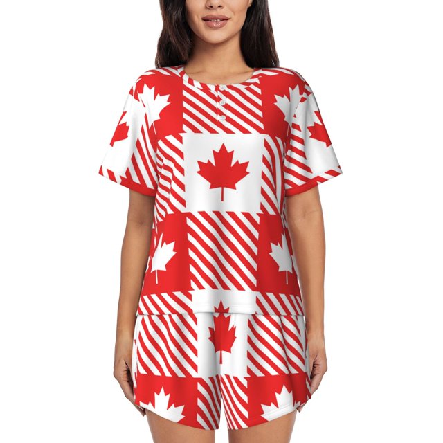 Fotbe Maple Leaves1 Conjunto de Pijama Estampado para Mujer, 2 Piezas, Ropa de Dormir con Camiseta de Manga Corta y Shorts Suaves-3X-Large
