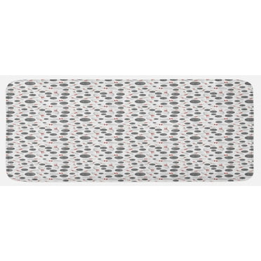 Bowling Kitchen Mat, Realistic Graphic Game Scattered on Plain Backdrop Competition and Fun, Plush Decorative Kitchen Mat with Non Slip Backing, 47" X 19", Grey White Red, by Ambesonne