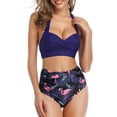 thumbnail image 1 of Traje de baño de bikini vintage para mujer, conjunto de dos piezas de cintura alta con volantes y pantalones de bikini con volantes y cordones, en combinación con traje de baño 3/4, 1 of 6