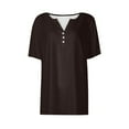 thumbnail image 4 of Women's T-Shirts Summer Tops 2025 Vacation Trendy V Neck Boho Short Sleeve Shirts Casual Loose Comfy Tunics-Brown-3XL, 4 of 5