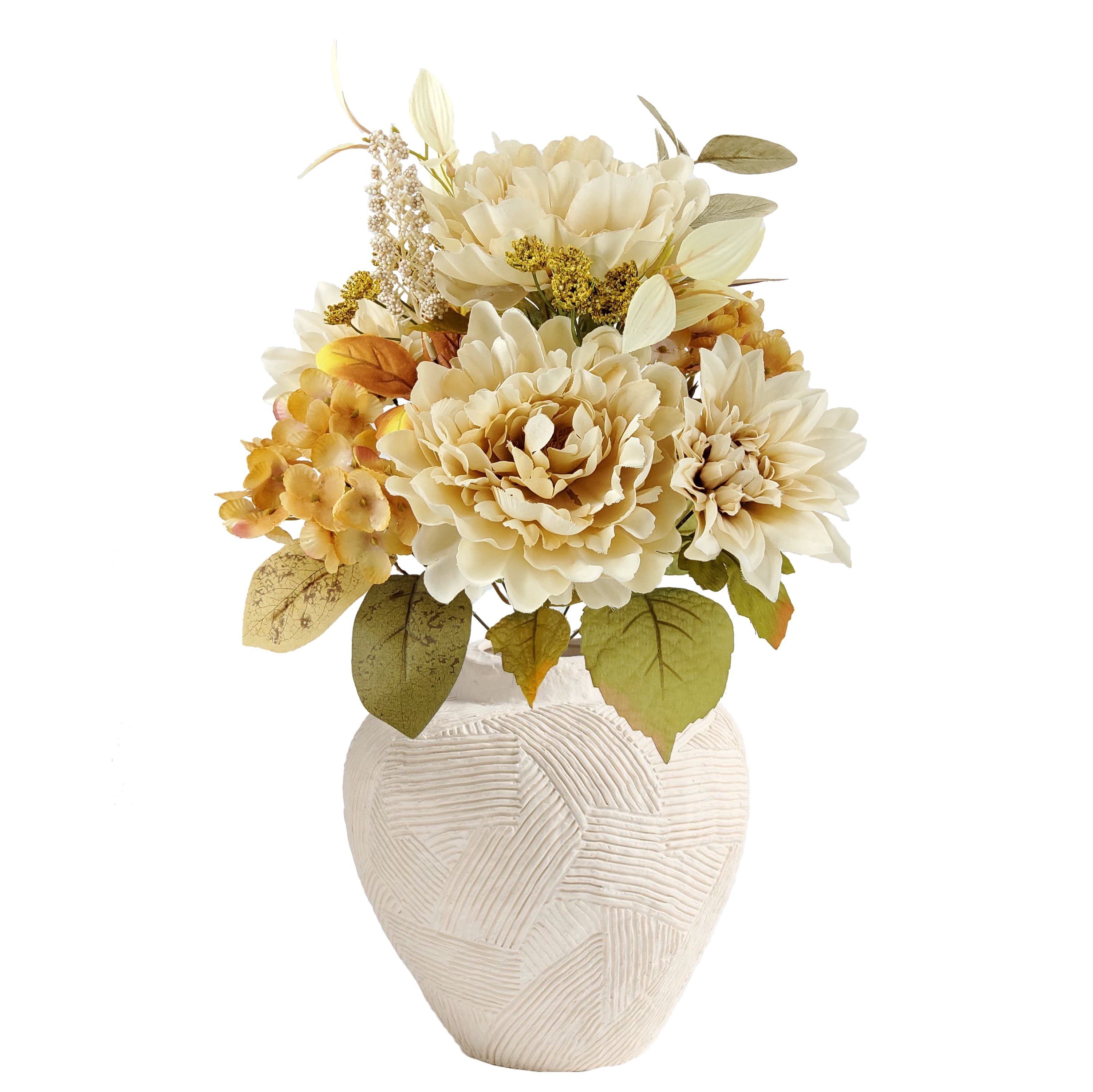 Mainstays Indoor Artificial Peony and Dahlia Mixed Bouquet, Cream, 18.5 in