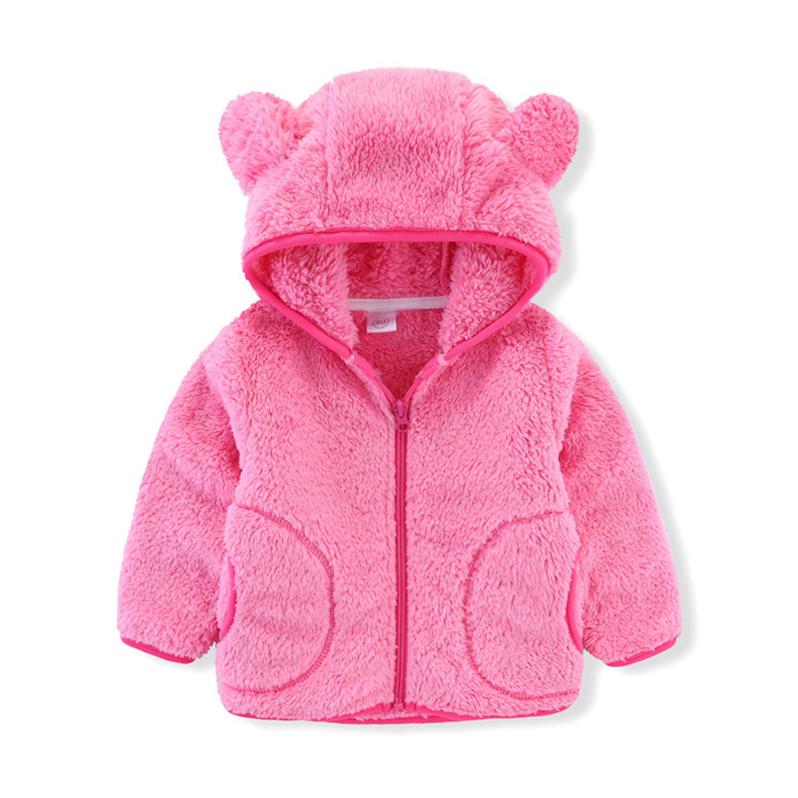 Kids Baby Girls Teddy Bear Ear Fleece Hooded Coat Zipper Hoodie Jacket Outwear 