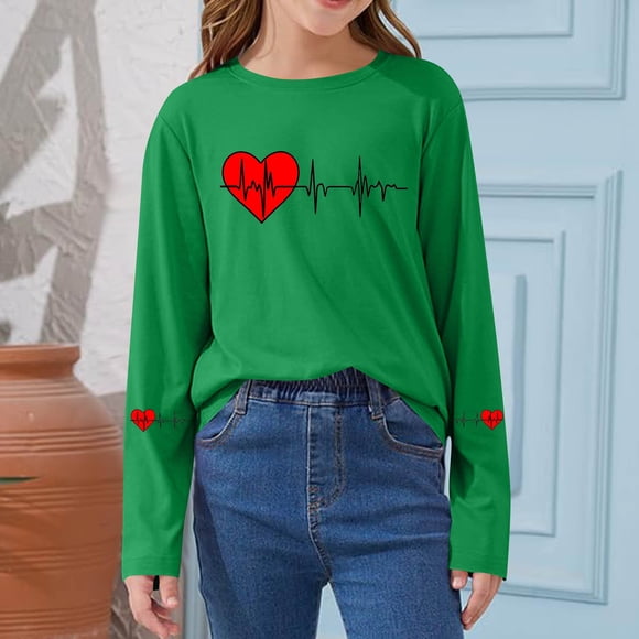 Blusas y camisas de manga larga con cuello redondo CUHK Top estampado de cuello redondo para primavera y verano Jersey informal Camisa básica de manga larga para niños y niñas Blusa de poliéster para