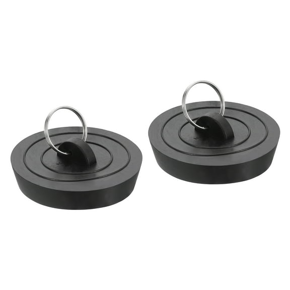 2pack Rubber Drain Stopper with Hanging Ring Fits 2 Inch to 2-1/8 Inch, Black