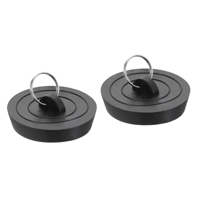Tapón de drenaje de goma de 2 piezas con anillo colgante, se adapta de 2 pulgadas a 2-1/8 pulgadas, negro