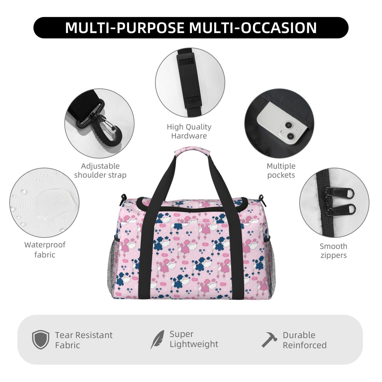 Fuzoiu Cartoon Poodle Dog Print Travel Duffle Bag,Carry On Tote Bags,Duffel Bag,Sport Gym Bag, Hospital Bag for Labor and Delivery, Overnight Bag,Luggage Bag