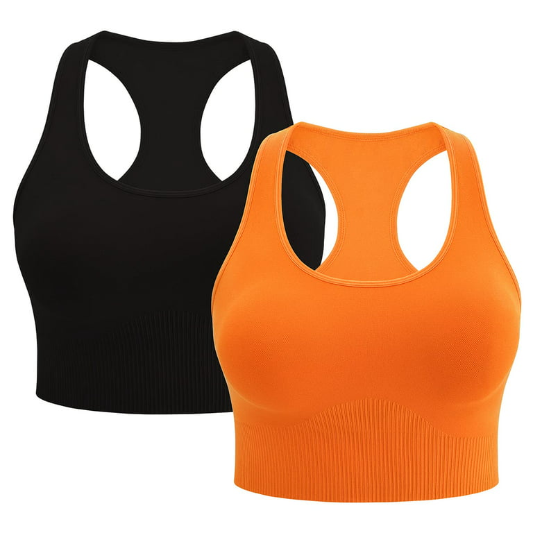 Innersy Sports Bra for Women Padded Racerback Workout Bras Wirefree Yoga  Tops Pack of 2 (XL, Orange & Black) 