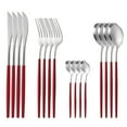 thumbnail image 1 of Juego de cubiertos dorado mate de 16 piezas | Cubiertos de acero inoxidable con cuchillos para carne | Servicio para 4 personas | Incluye tenedores, cucharas y cucharillas de postre | Apto para, 1 of 1