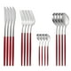 thumbnail image 1 of Juego de cubiertos dorado mate de 16 piezas | Cubiertos de acero inoxidable con cuchillos para carne | Servicio para 4 personas | Incluye tenedores, cucharas y cucharillas de postre | Apto para, 1 of 1
