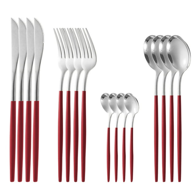 WREESH Matte Gold Silverware Set With Steak Knives,Stainless Steel Gold Flatware Set,16 Pcs Set Cutlery Utensils Set Service For 4,Spoons And Forks Set Clearance