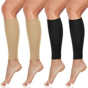 SATINIOR 4 Pairs Calf Compression Sleeve Leg Compression Sock Calf and Shin Support Relieve Calf Pain for Men Women Youth for Running, Cycling, Walking(Black, Nude,Small)