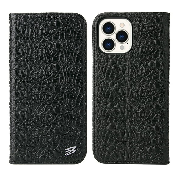 Allytech Luxury Wallet Case for iPhone 15 Pro, Premium Crocodile Texture Leather Case with Card Slots & Cash Pocket, Magnetic Closure Kickstand Shockproof Anti-Drop Protective Cover - Black