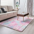 Living Room Shaggy Rug, 3'x5' Tie Dye Rainbow Area Rug, Luxurious Plush