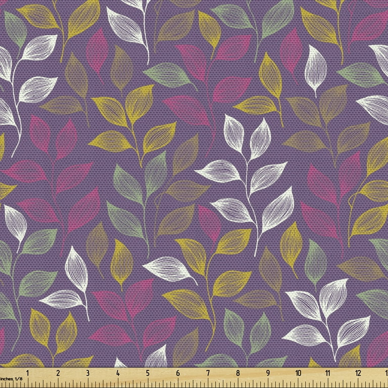 Garden Fabric by the Yard, Colorful Abstract Leaves Pattern in