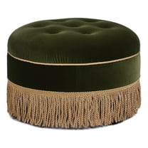 Pemberly Row 24" Round Upholstered Accent Ottoman Olive Green Performance Velvet