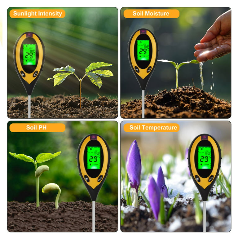 YIERYI 4 in1 Soil PH Meter, Plant Earth Moisture Light Soil Tester for  Garden