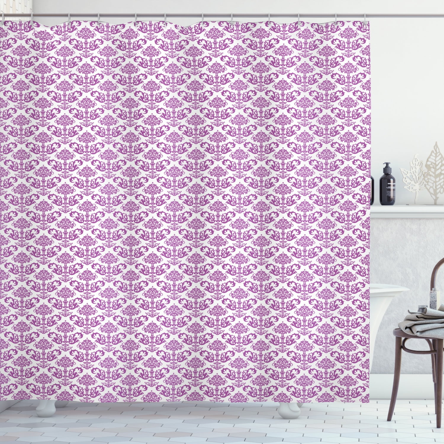 Damask Shower Curtain, Damask Style Continuous Pattern with Stylized