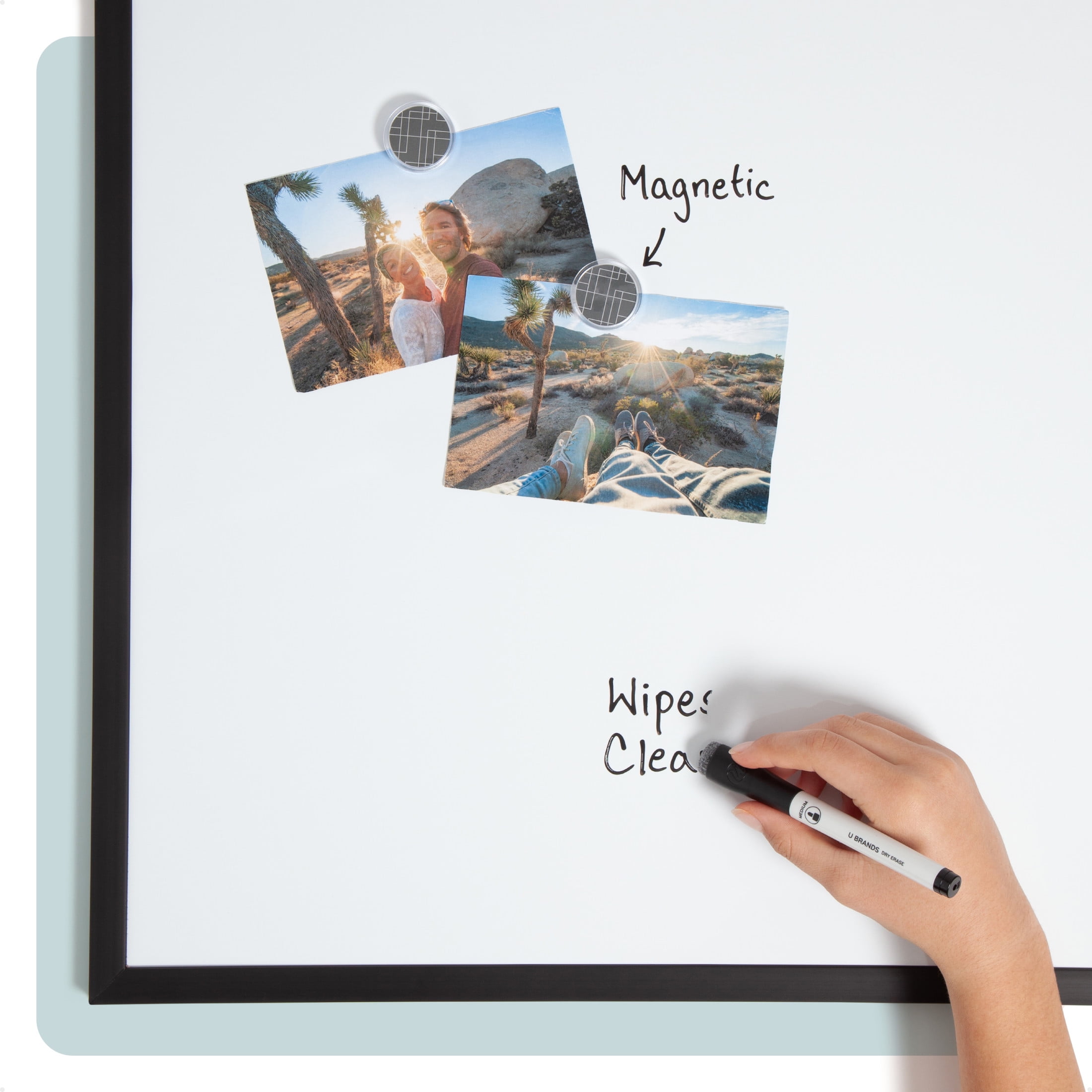 U Brands 35 x 23 in. Magnetic Dry Erase Board, Black Metal Frame, Includes 2 Magnets, Marker, Tray