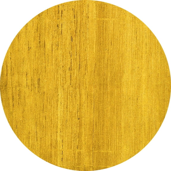Ahgly Company Machine Washable Indoor Round Abstract Yellow Modern Area Rugs, 3' Round