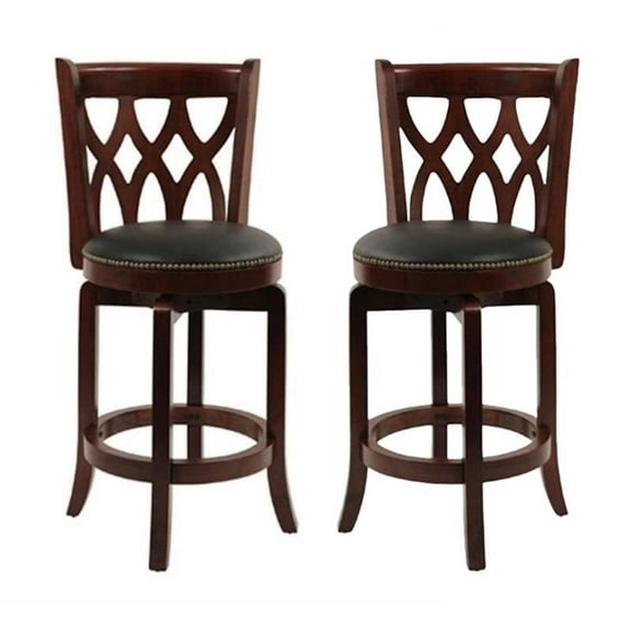 Home Square Cathedral 24" Swivel Counter Stool in Dark Cherry - Set of 2