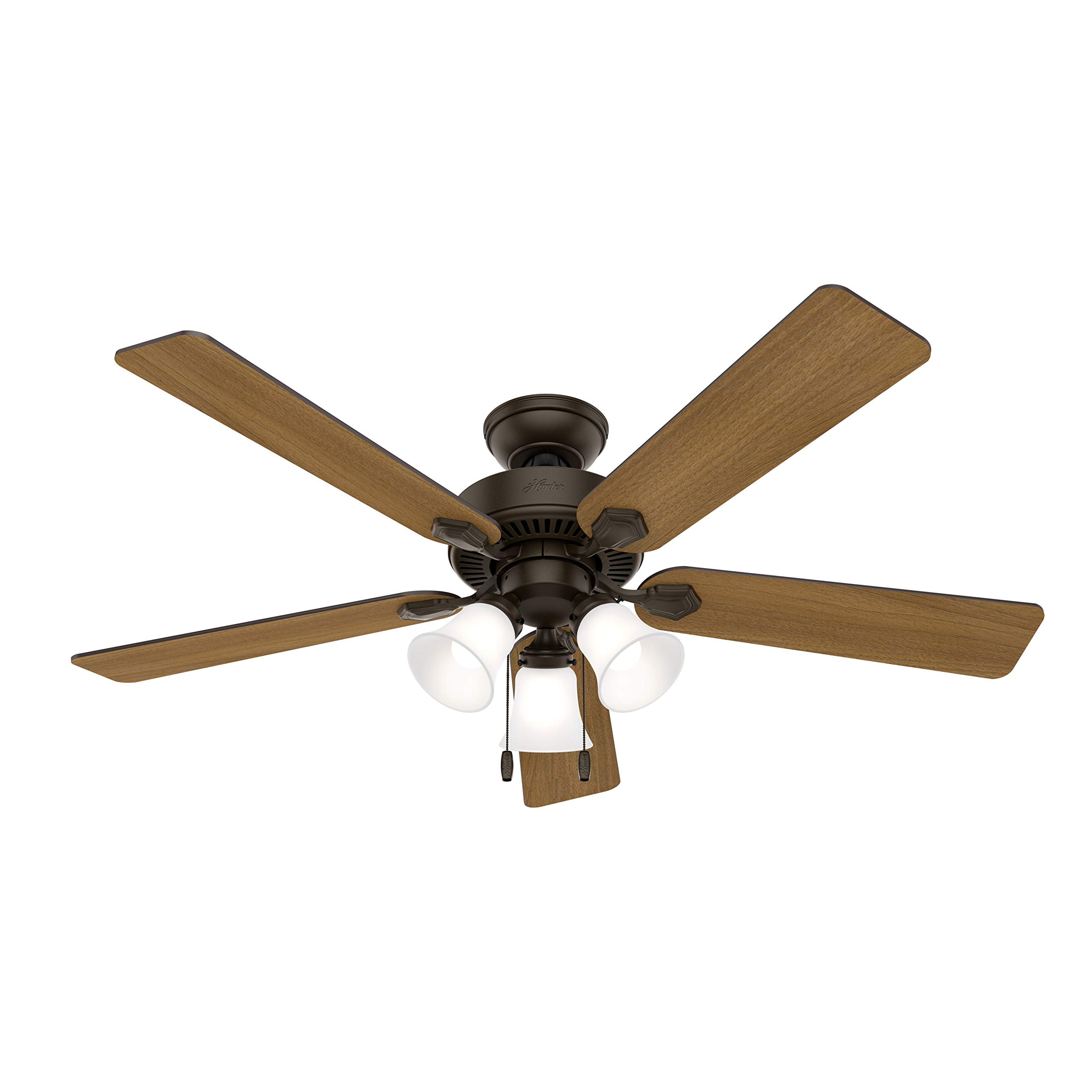 Hunter 52" Indoor Traditional Ceiling Fan With Light Kit - New Bronze Finish, Renewed Certified